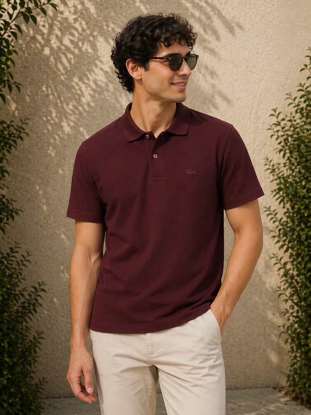 L Men Maroon Solid Polos T-Shirt