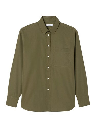 L Women Green Oversized Cotton Poplin Shirt