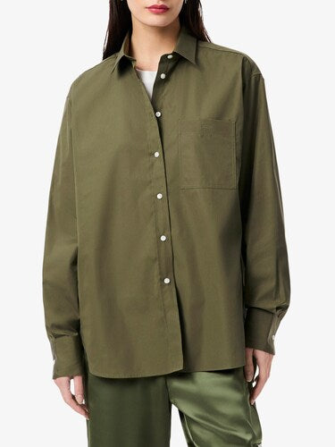 L Women Green Oversized Cotton Poplin Shirt