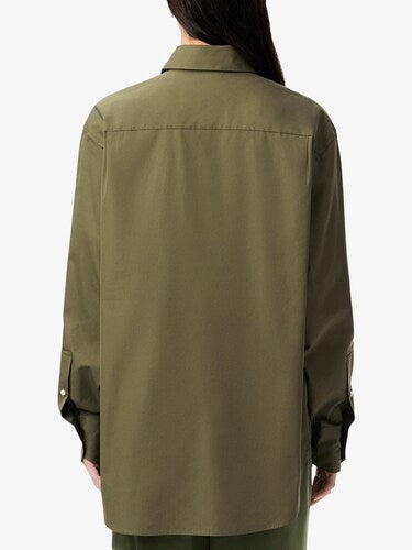 L Women Green Oversized Cotton Poplin Shirt