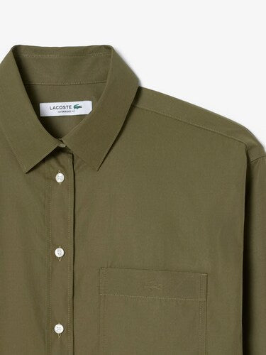 L Women Green Oversized Cotton Poplin Shirt