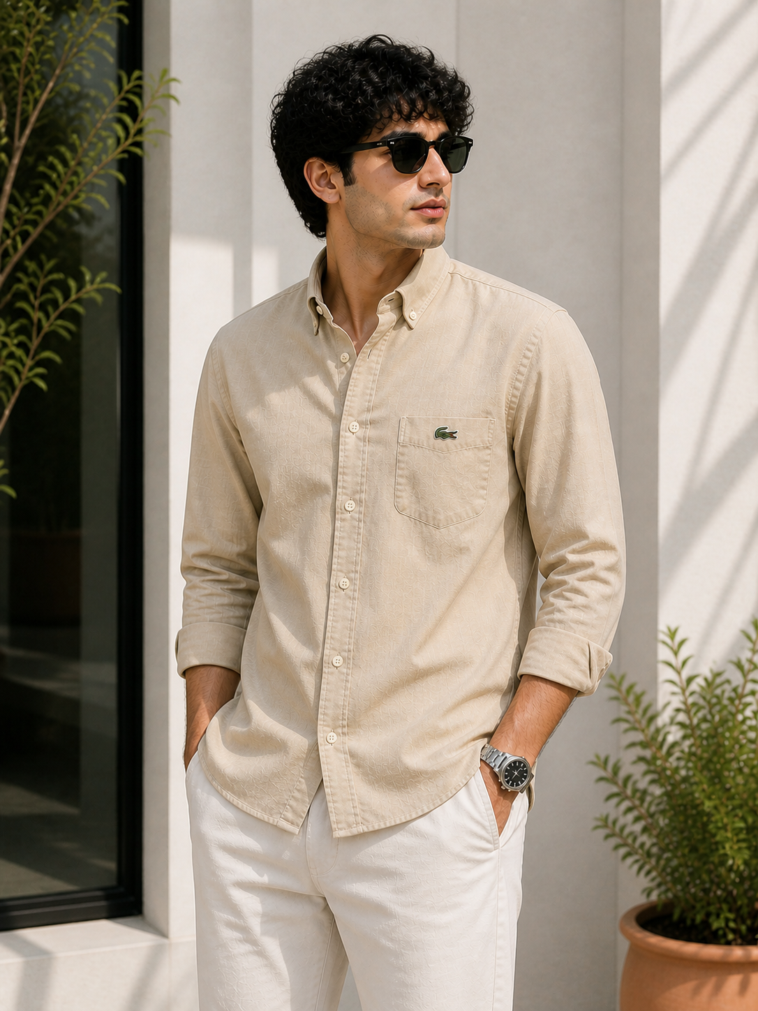 L Premium Classic Beige Full Sleeve Shirt