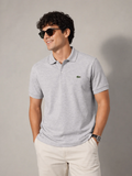 L Men Grey Solid Polos T-Shirt