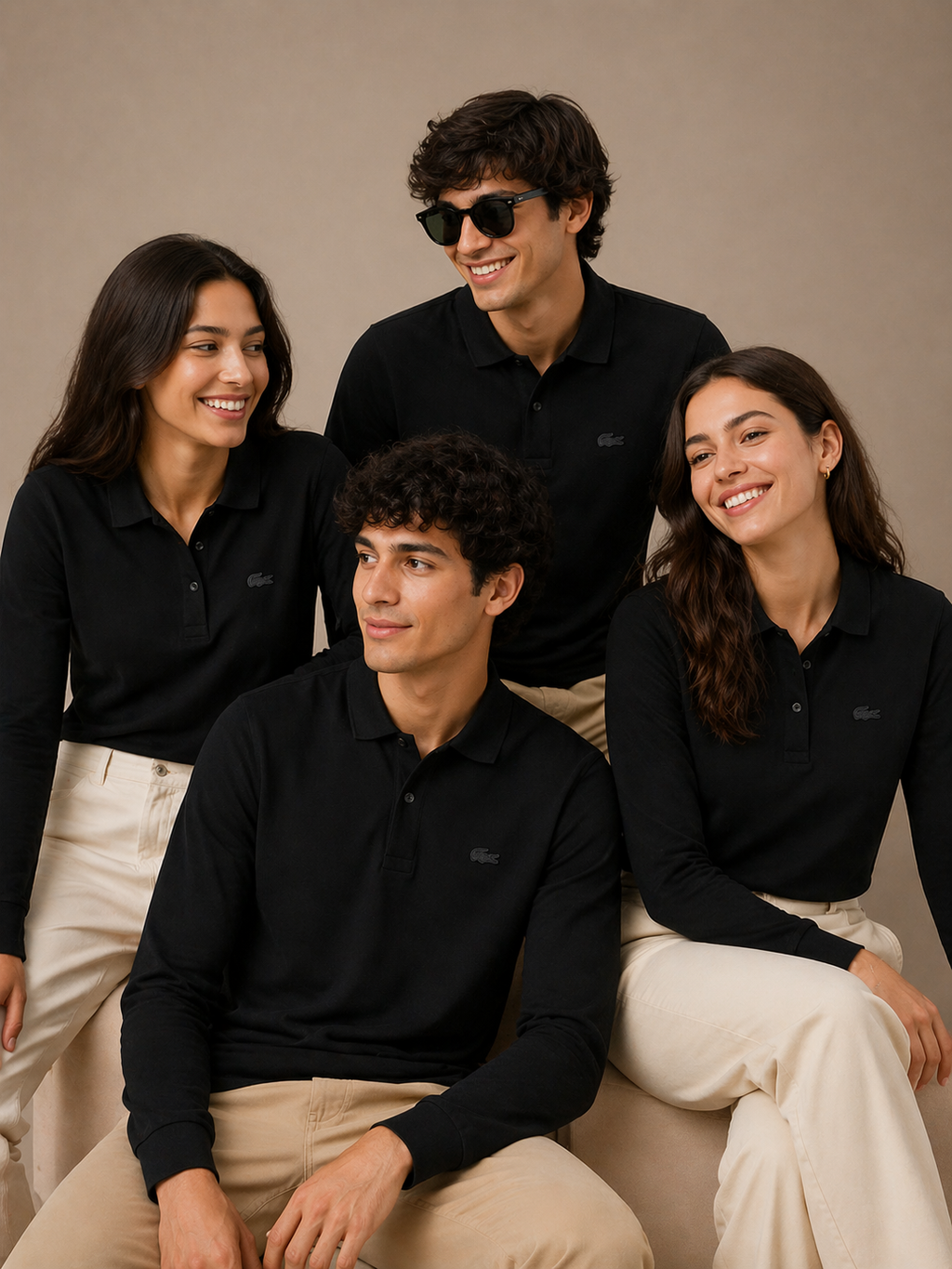 L Men Black Long-Sleeve Paris Shirt Regular Fit Stretch Cotton Pique