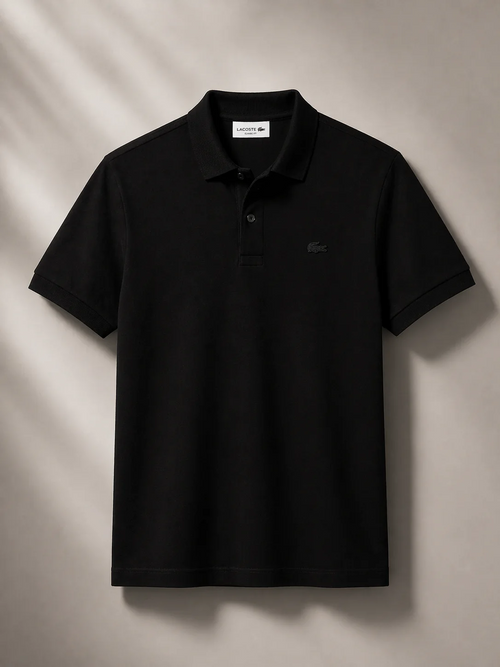 L Men Black Solid Polos T-Shirt