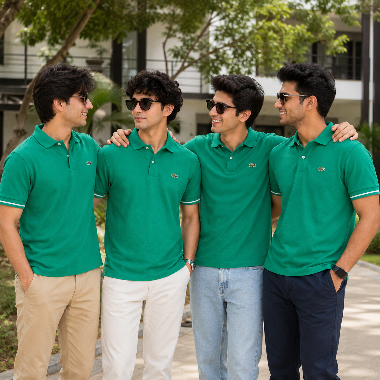 L Men Green Polos T-Shirt