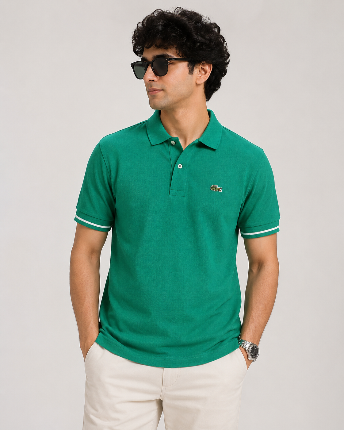 L Men Green Polos T-Shirt