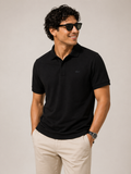 L Men Black Paris Shirt Regular Fit Stretch Cotton Pique