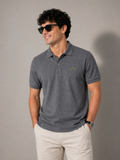 L Men Grey Heathered Pique Cotton Shirt