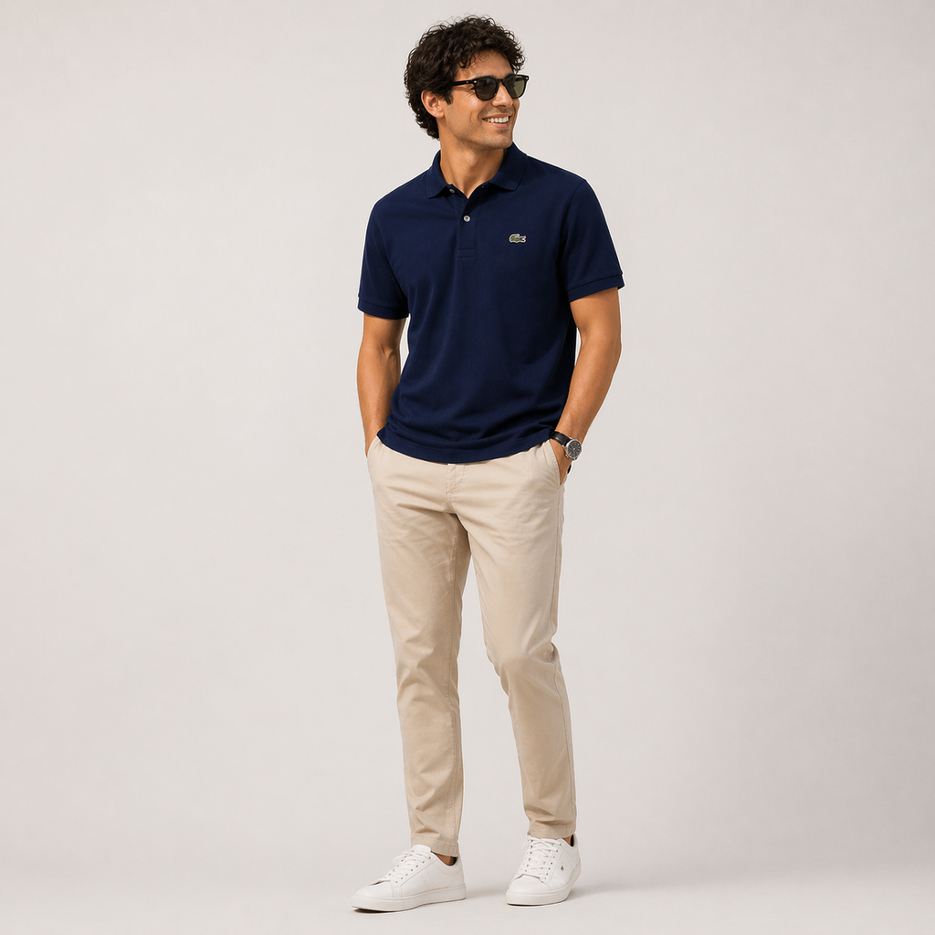 L Men Navy Regular Fit Cotton Pima Shirt