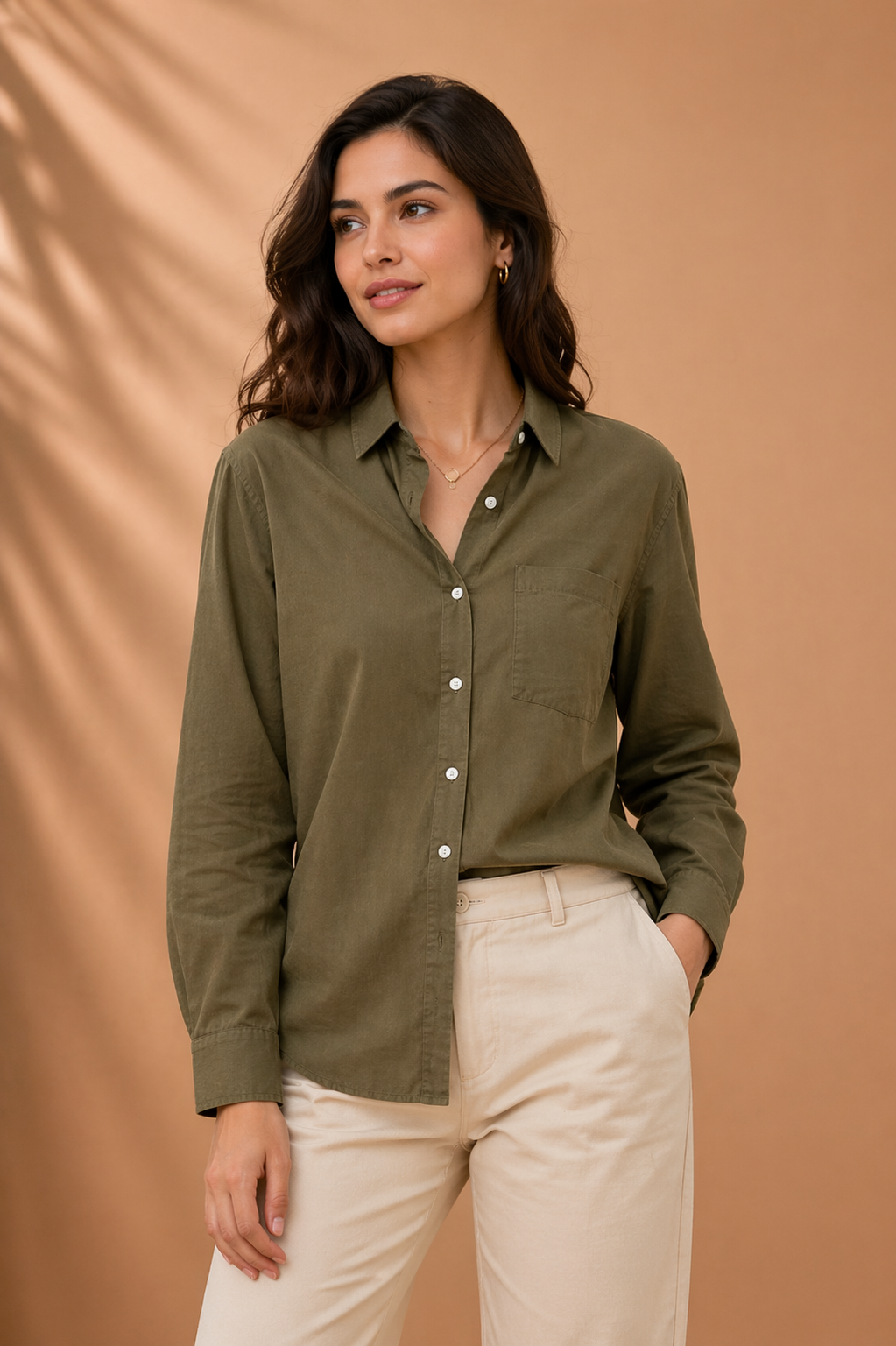 L Women Green Oversized Cotton Poplin Shirt