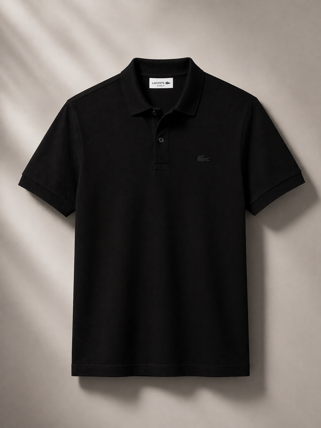 L Men Black Paris Shirt Regular Fit Stretch Cotton Pique