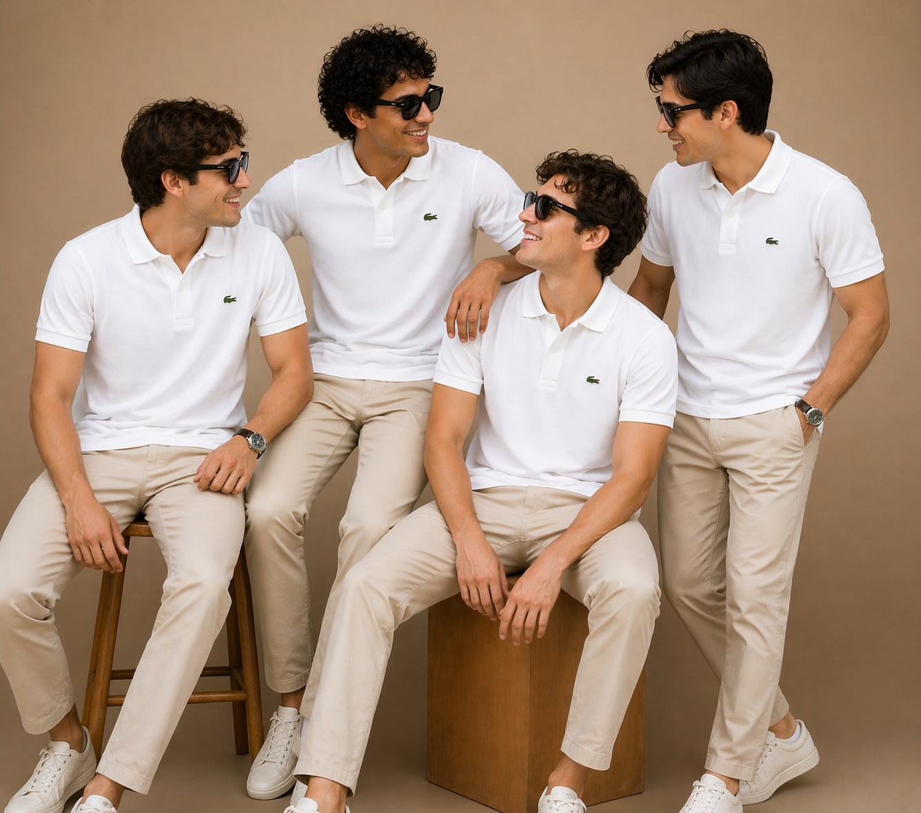 L Men White Solid Polos