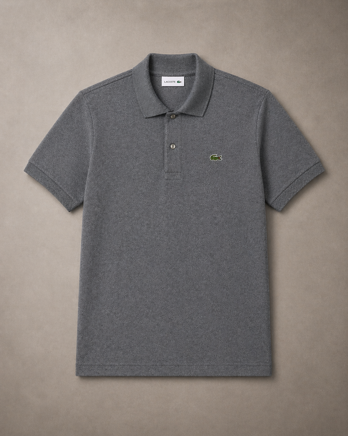 L Men Grey Heathered Pique Cotton Shirt