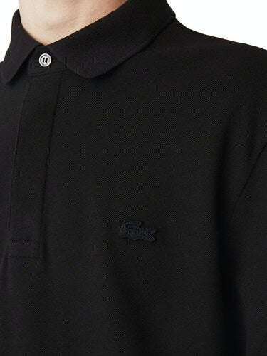 L Men Black Long-Sleeve Paris Shirt Regular Fit Stretch Cotton Pique