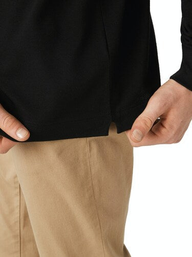 L Men Black Long-Sleeve Paris Shirt Regular Fit Stretch Cotton Pique