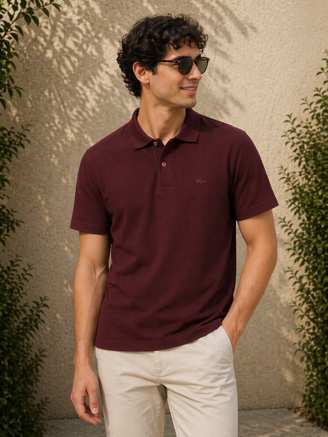 L Men Maroon Regular Fit Lacoste Movement Pique Polo Shirt