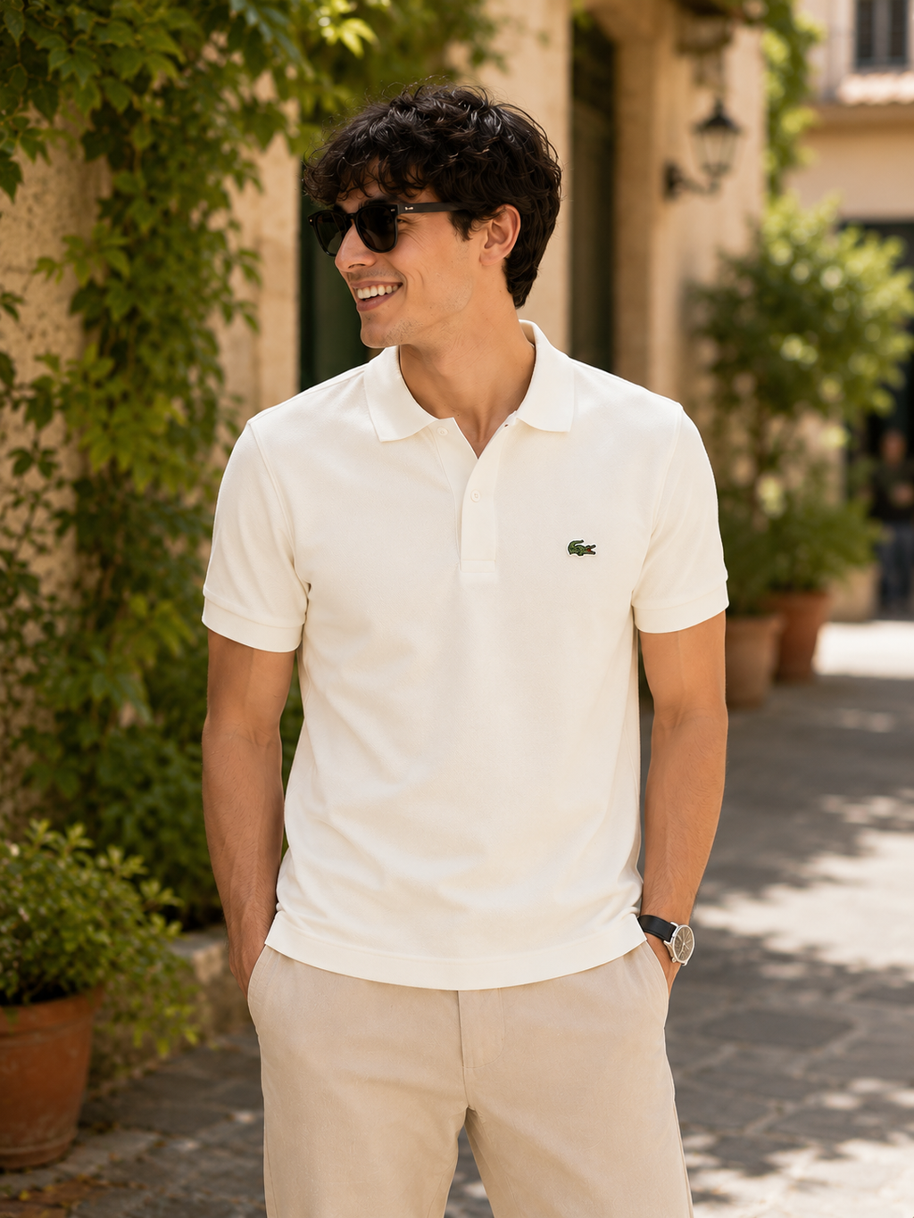 L Men white cream Polos T-Shirt