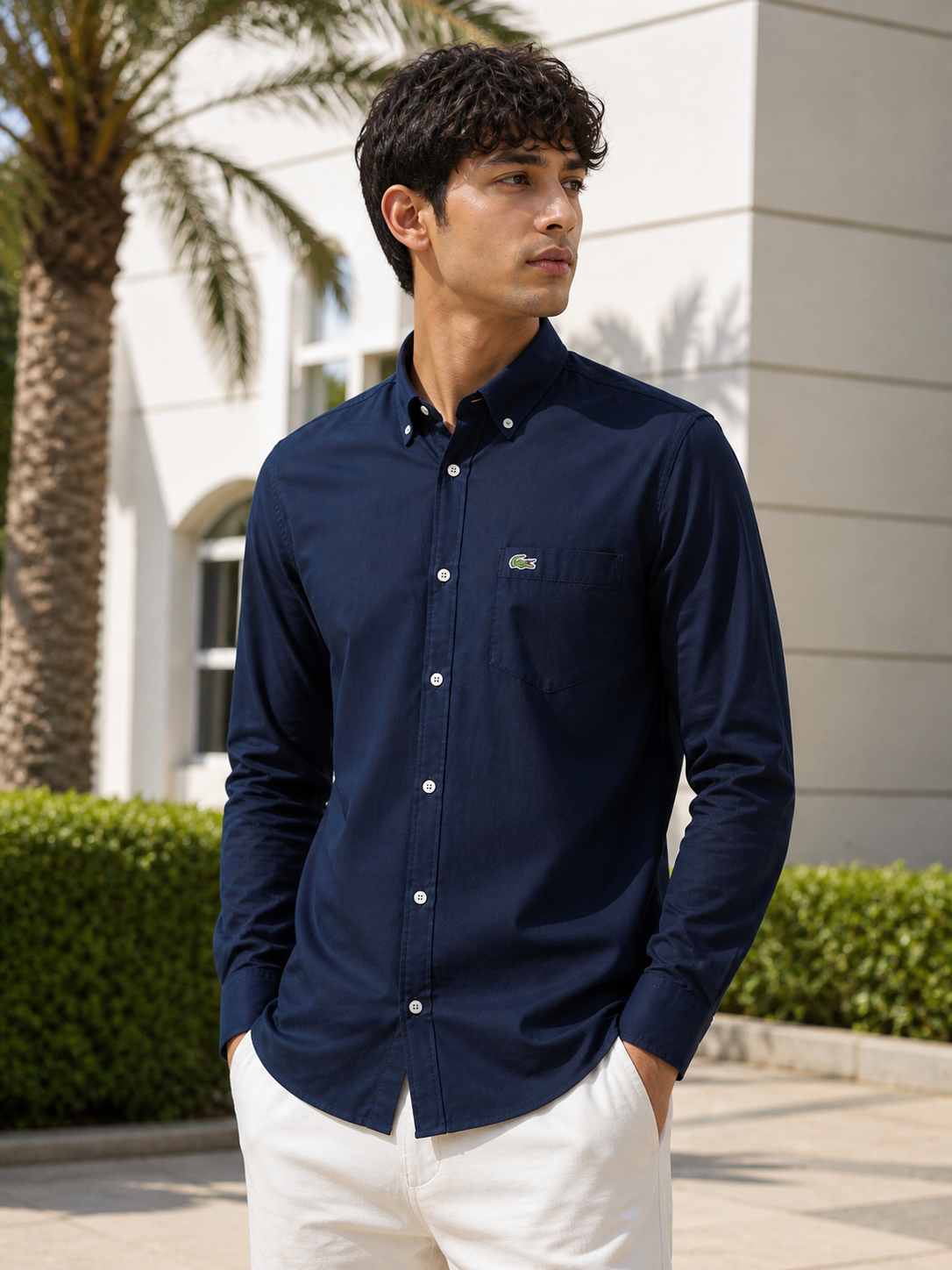 L Men Full Sleeve Regular Fit Oxford Shirt