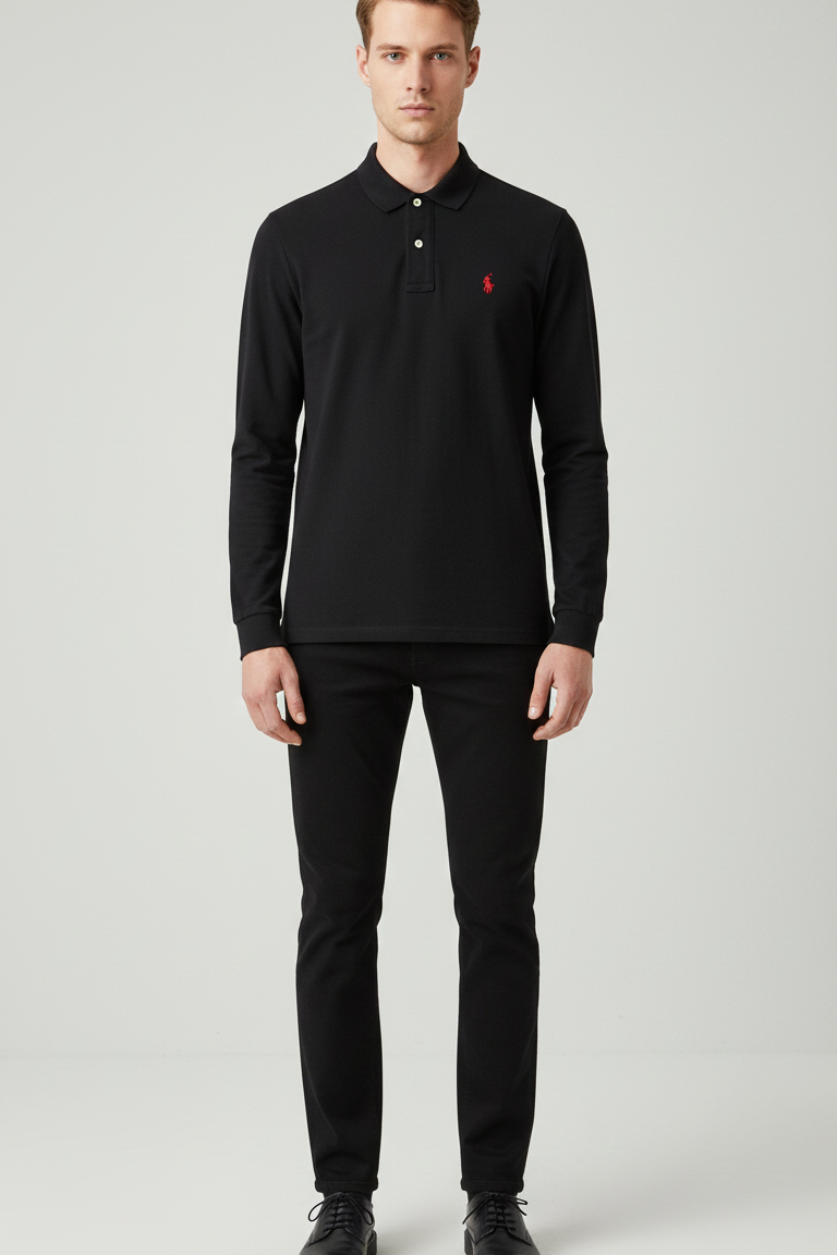 RL Collar Full Sleeve T-shirt BLACK