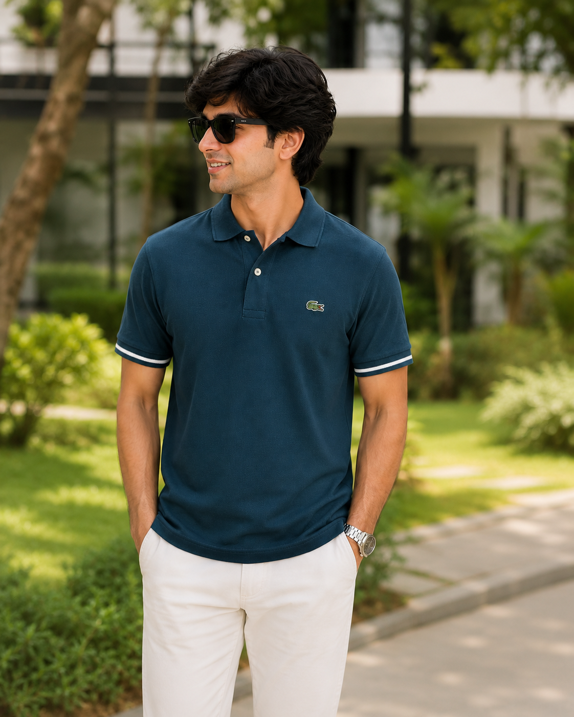L Men Teal Green Polos T-Shirt
