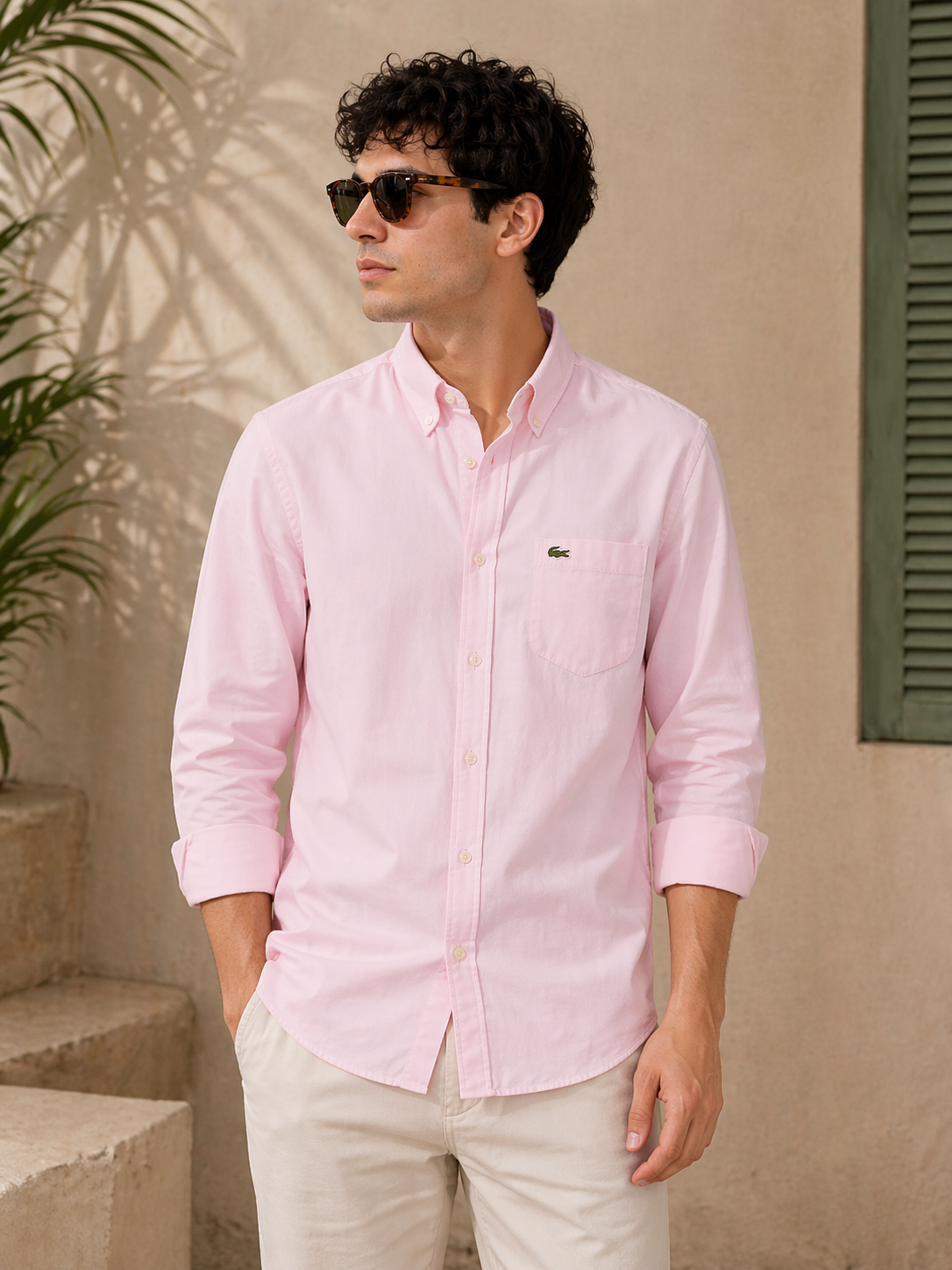 L Men Pink Regular Fit Gingham Poplin Shirt