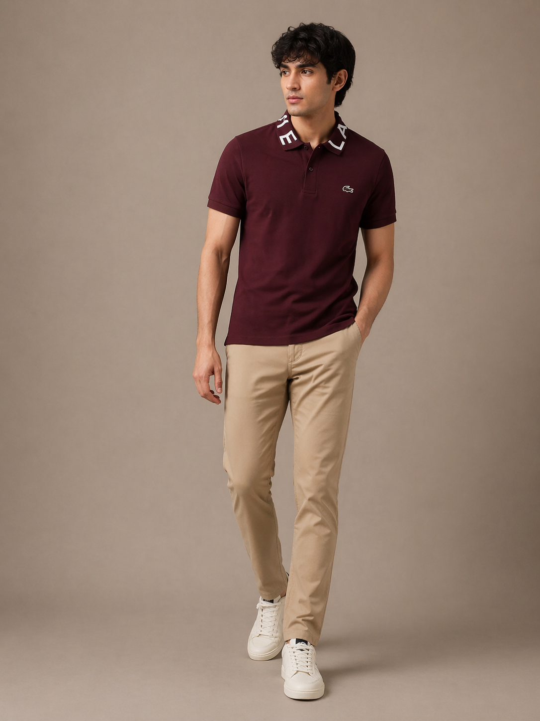 L Men Maroon Movement Jacquard Collar