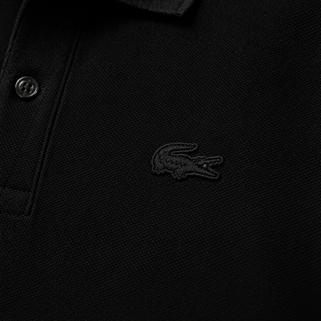 L Men Black Paris Shirt Regular Fit Stretch Cotton Pique