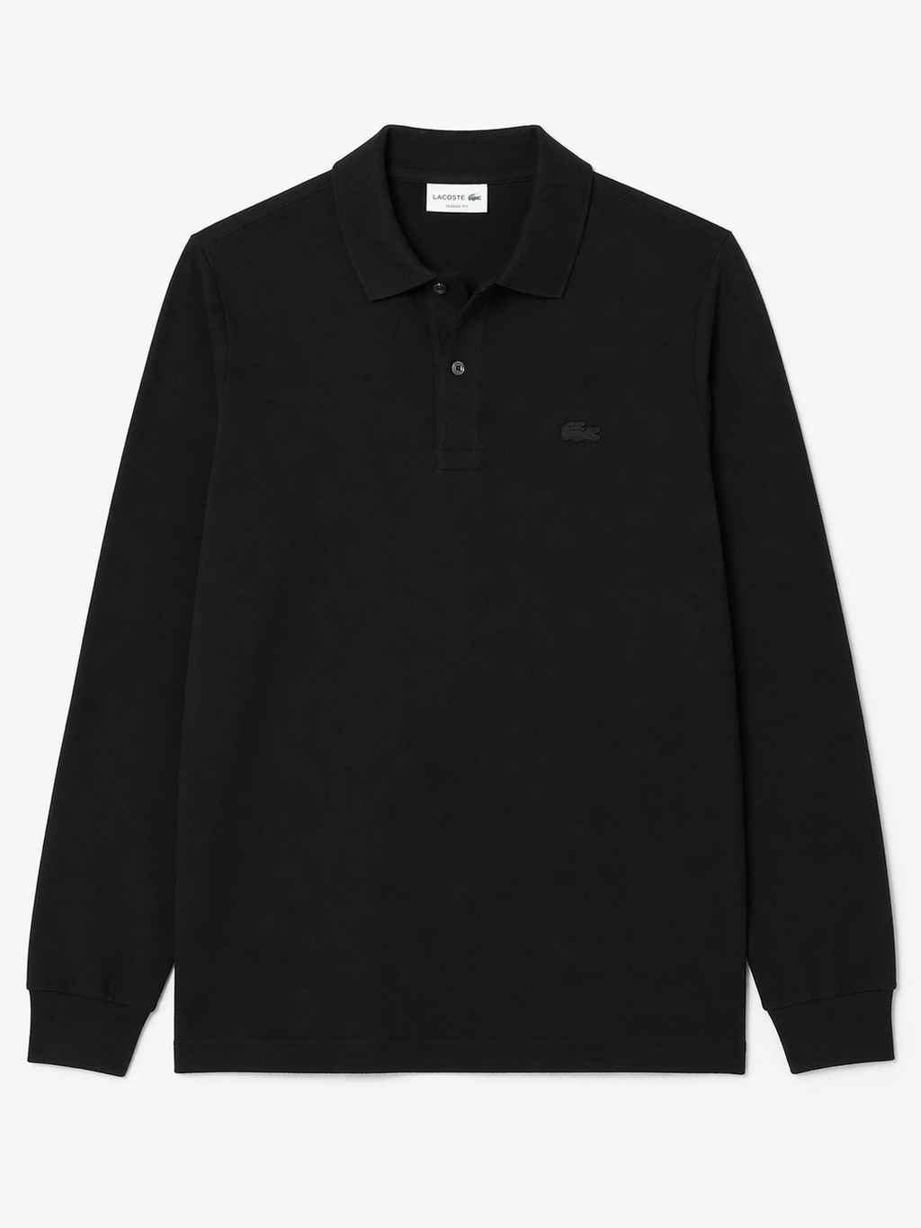 L Men Black Long-Sleeve Paris Shirt Regular Fit Stretch Cotton Pique