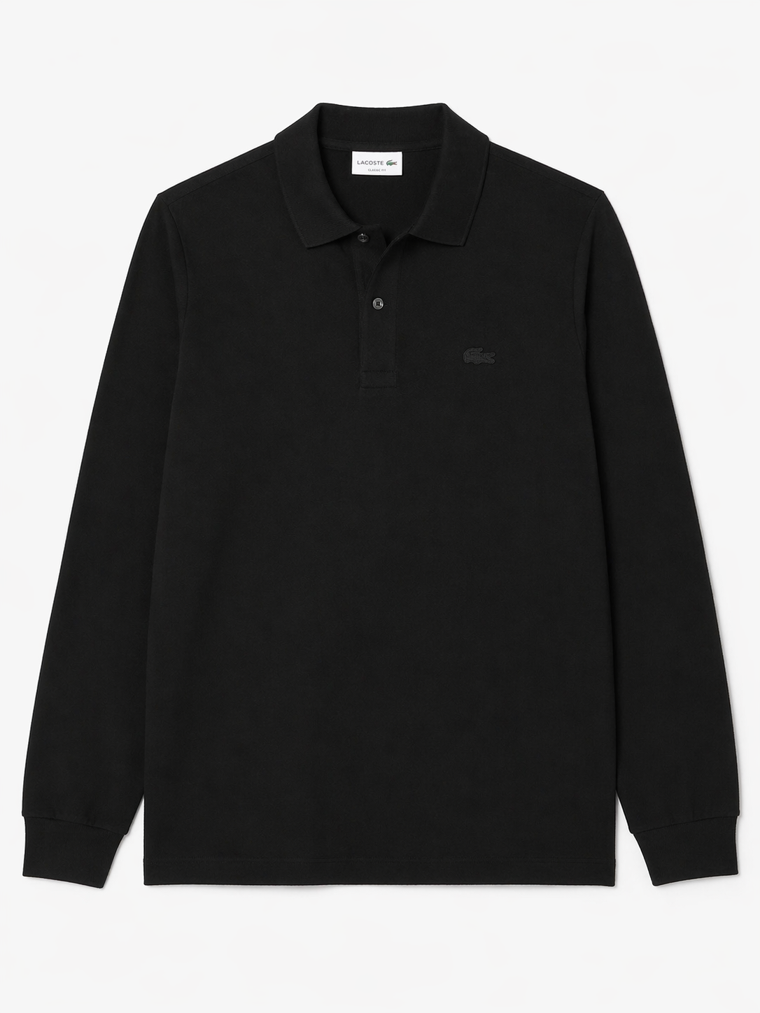 L Men Black Long-Sleeve Paris Shirt Regular Fit Stretch Cotton Pique