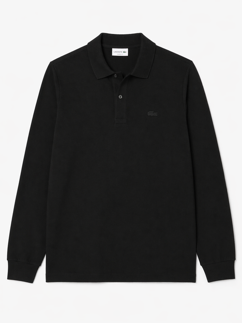 L Men Black Long-Sleeve Paris Shirt Regular Fit Stretch Cotton Pique