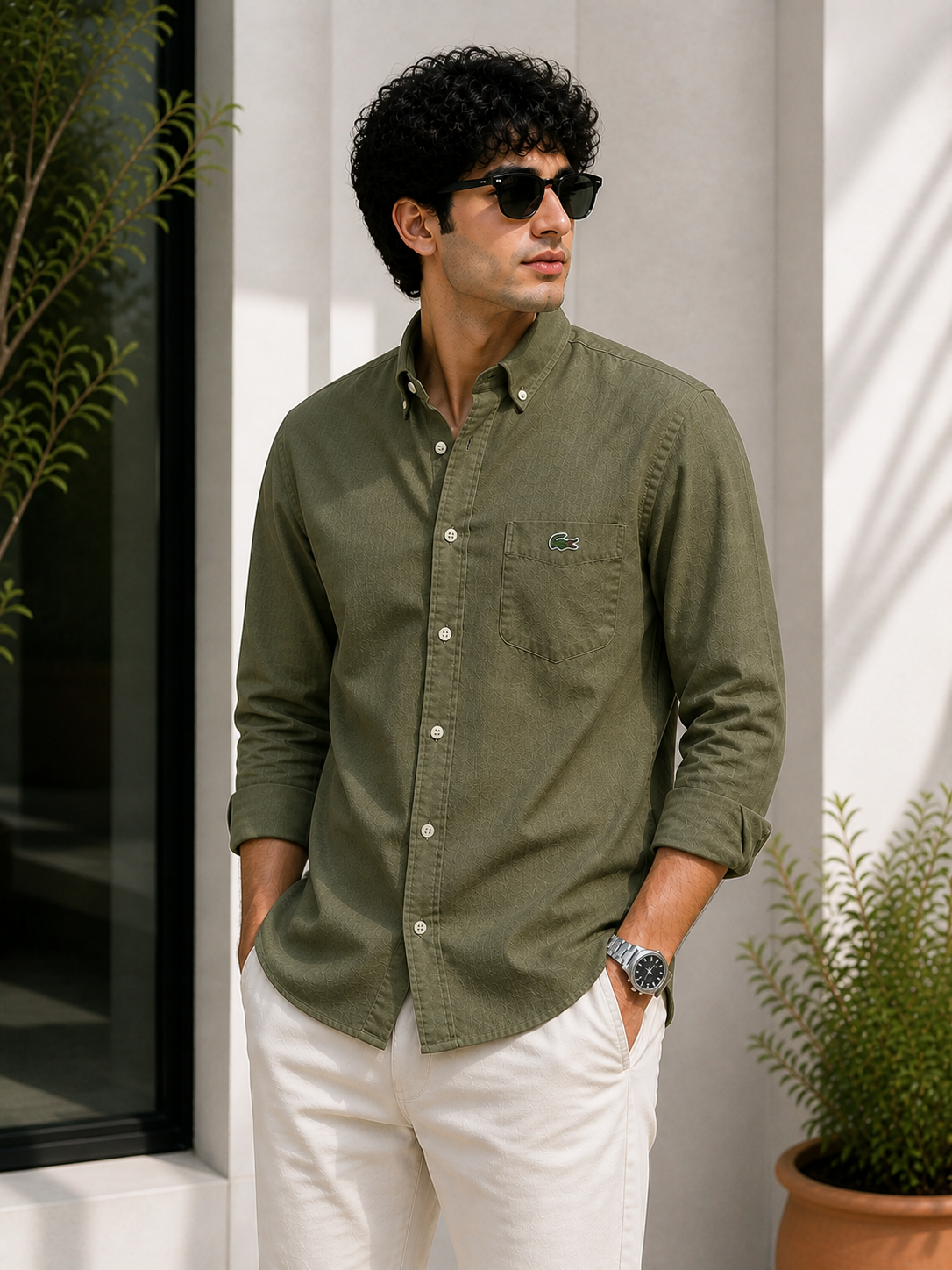 L Premium Classic Olive Green Full Sleeve Shirt