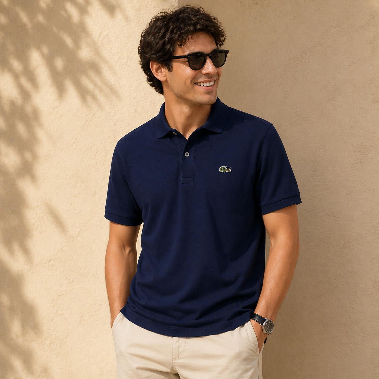 L Men Navy Regular Fit Cotton Pima Shirt